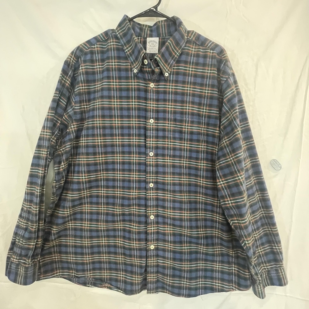 Brooks Brothers Shirt Mens 2XL Blue Green Plaid Regent Fit Button Down Cotton